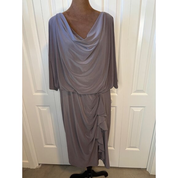 Adrianna Papell Womens Draped Cowl Neck Dress 14W Taupe Jersey - Picture 1 of 8